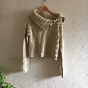 Cream Boxy Cowl Neck Sweater
